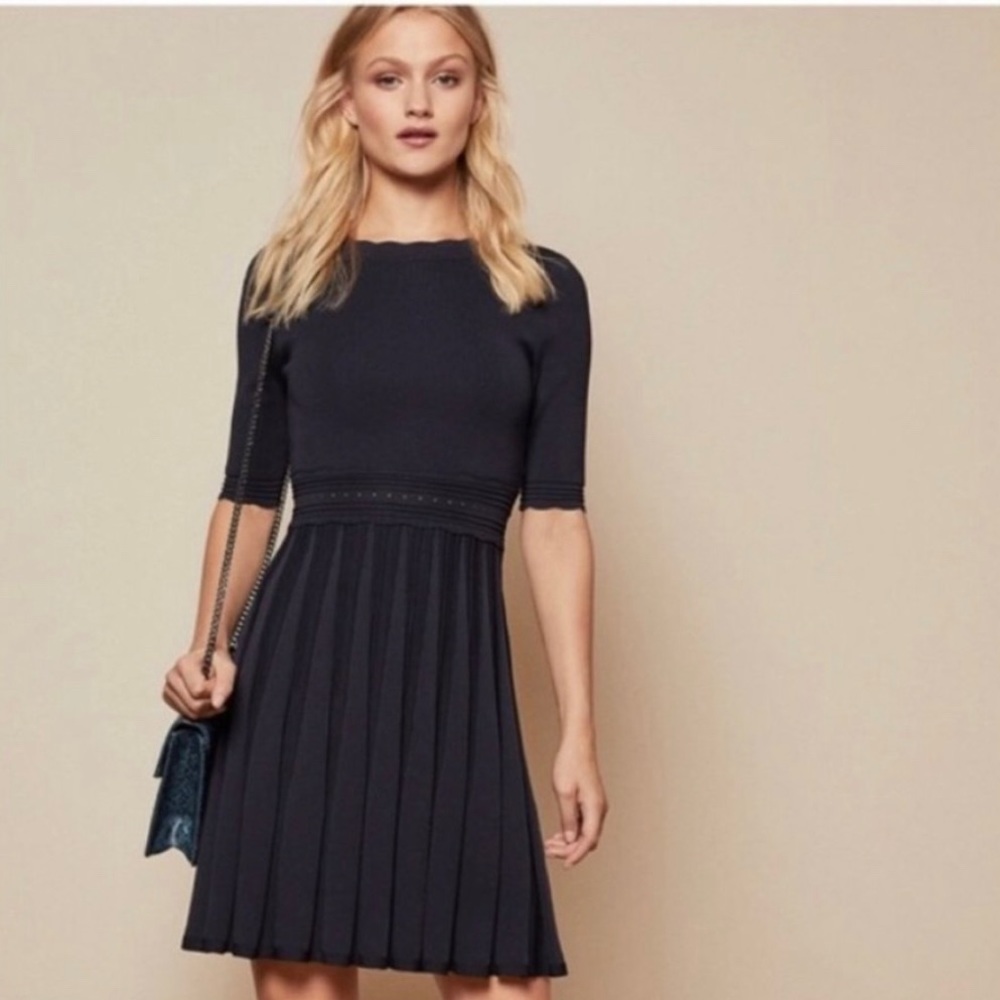 Ted Baker Dorlean Scalloped Trim Skater Dress in Navy